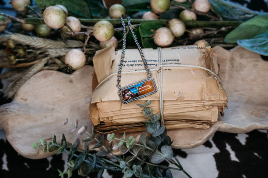 DENIKA turquoise and tan bar necklace